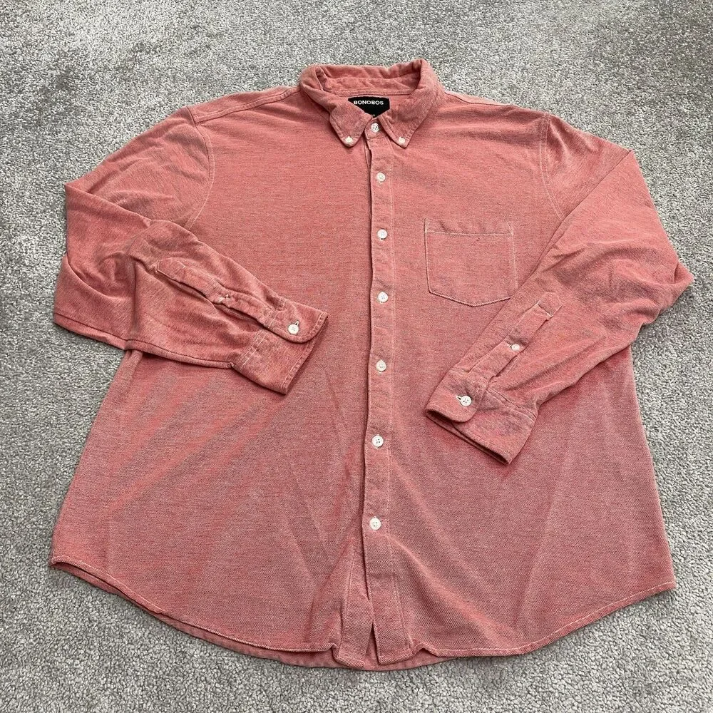 Bonobos Standard Fit Button Down Shirt Mens XL Brick Red Long Sleeve Cotton Knit